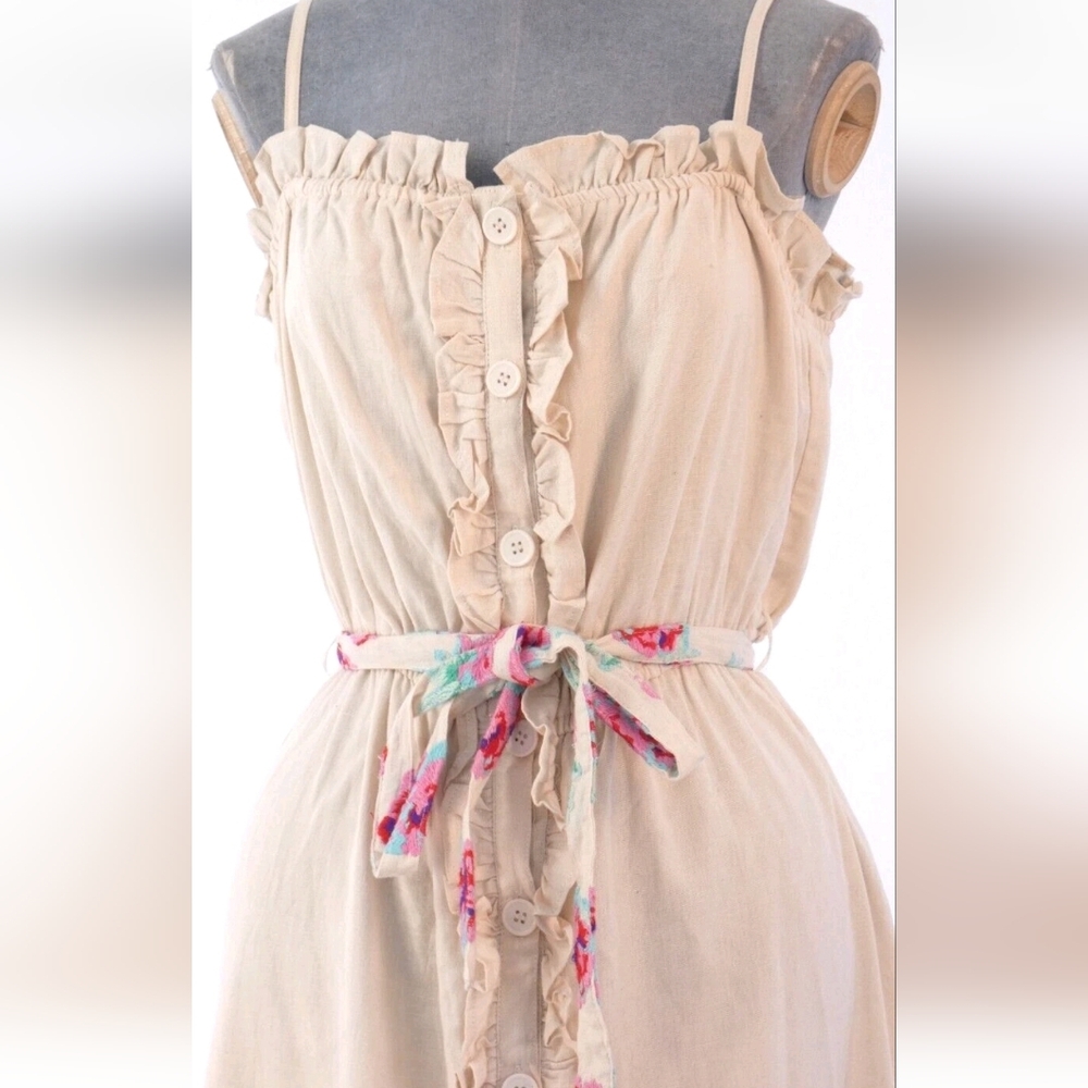 Pampelone Beige Dress Embroidered Flowers - Small - Picture 3 of 3